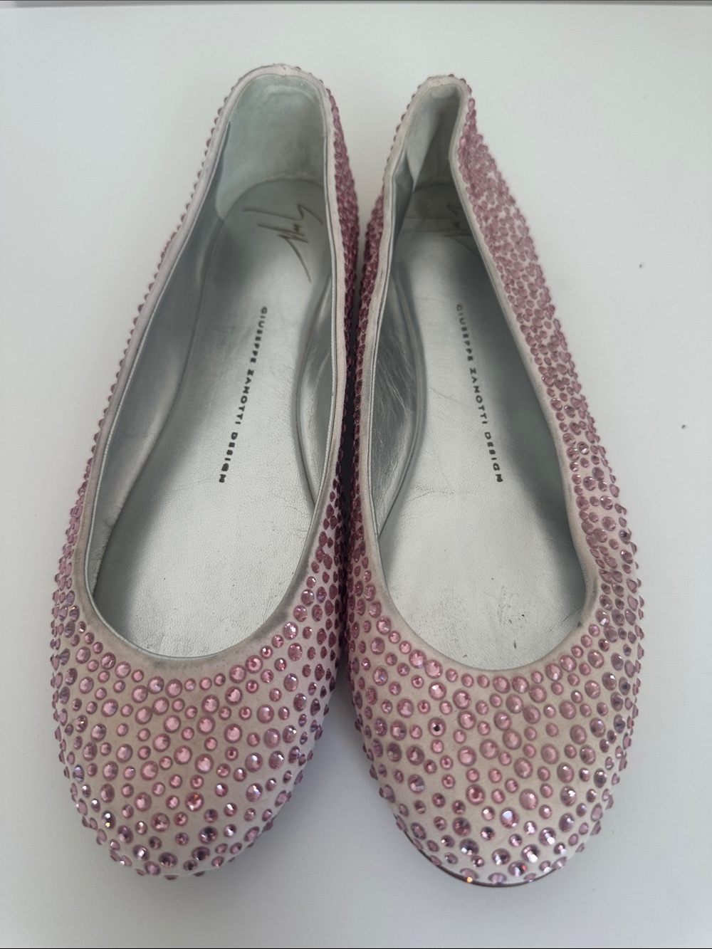 Giuseppe Zanotti Pink Crystal-Studded Ballet Flats